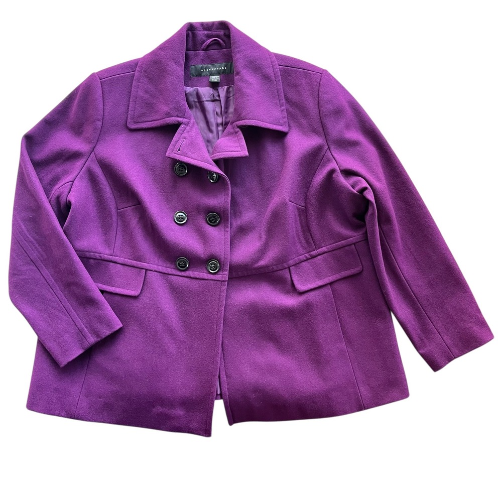 Apostrophe Womens 20-22W Purple Wool Blend Double Breasted Peacoat Jacket Preppy